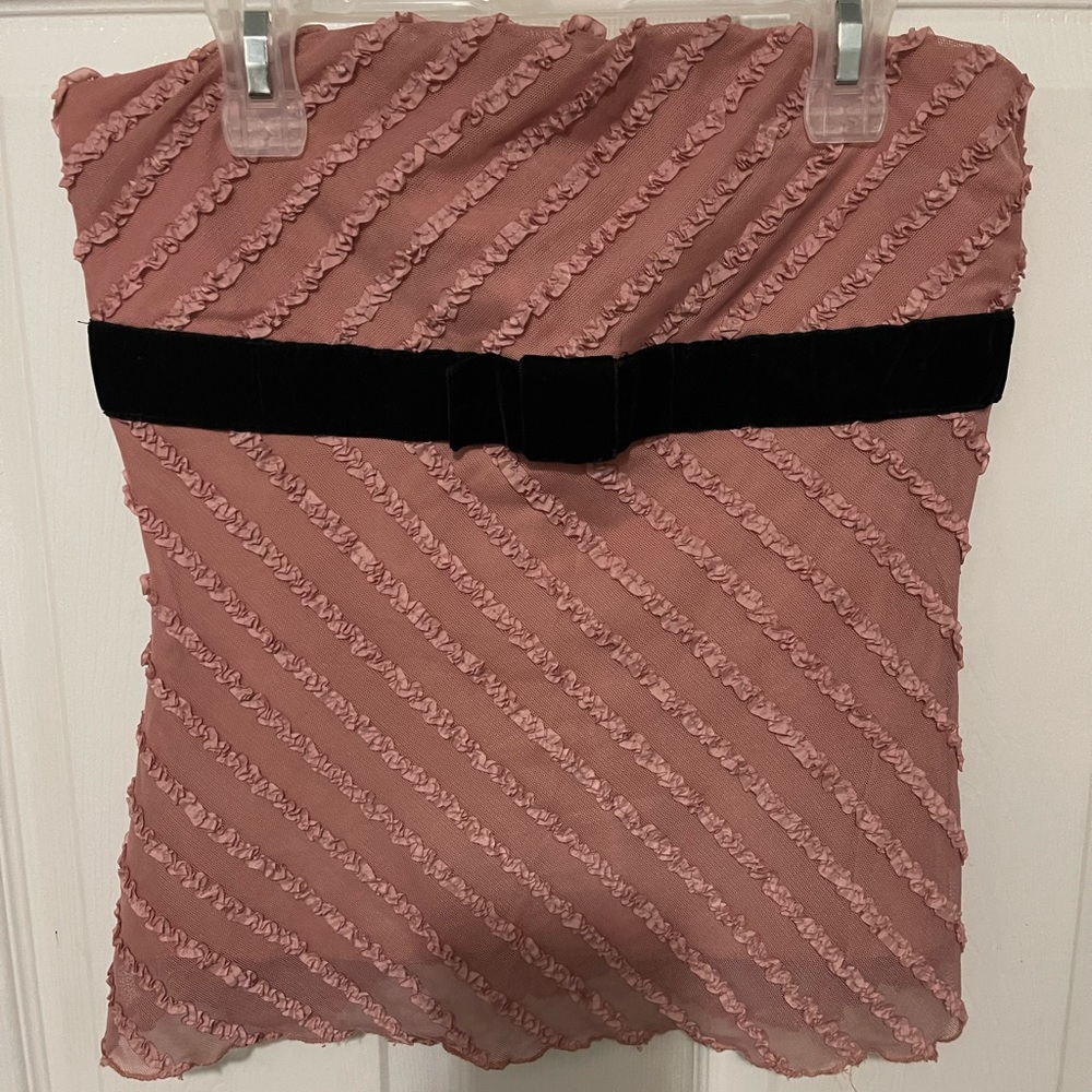 Arden B Women's Pink Ruffle Halter Top With Black Velvet Bow Size M NWT